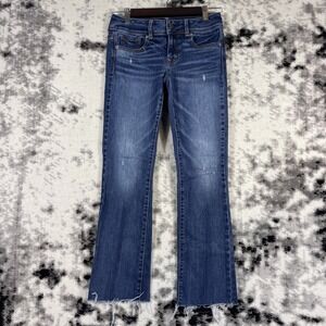 American Eagle Kick Boot Stretch Jeans Womens Size‎ 0 Raw Hem Hippie